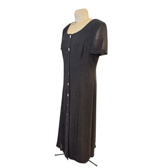 Cynthia Howie Vtg. Maxie Dress Sz. 14 Button Front Flowy Black White Dots - Picture 4 of 7